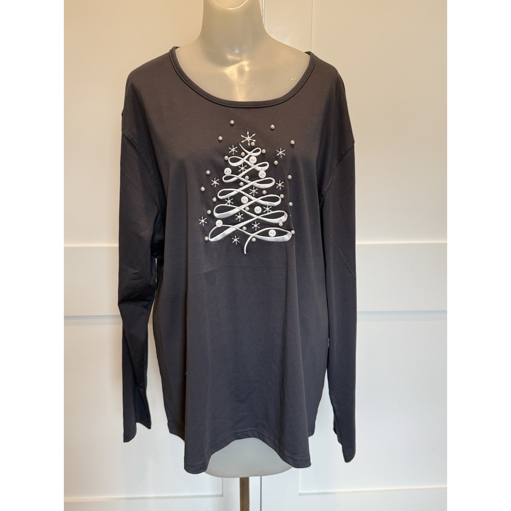 Northstyle Embellished Long Sleeve Cotton Shirt Womens 2X Holiday Grandma Core